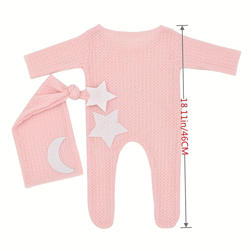 Conjunto Fotografía Bebé Estrellas Luna 2pcs - Pelele Tejido Gorro Cola Larga Sesión Fotos - Huellitas de Vida