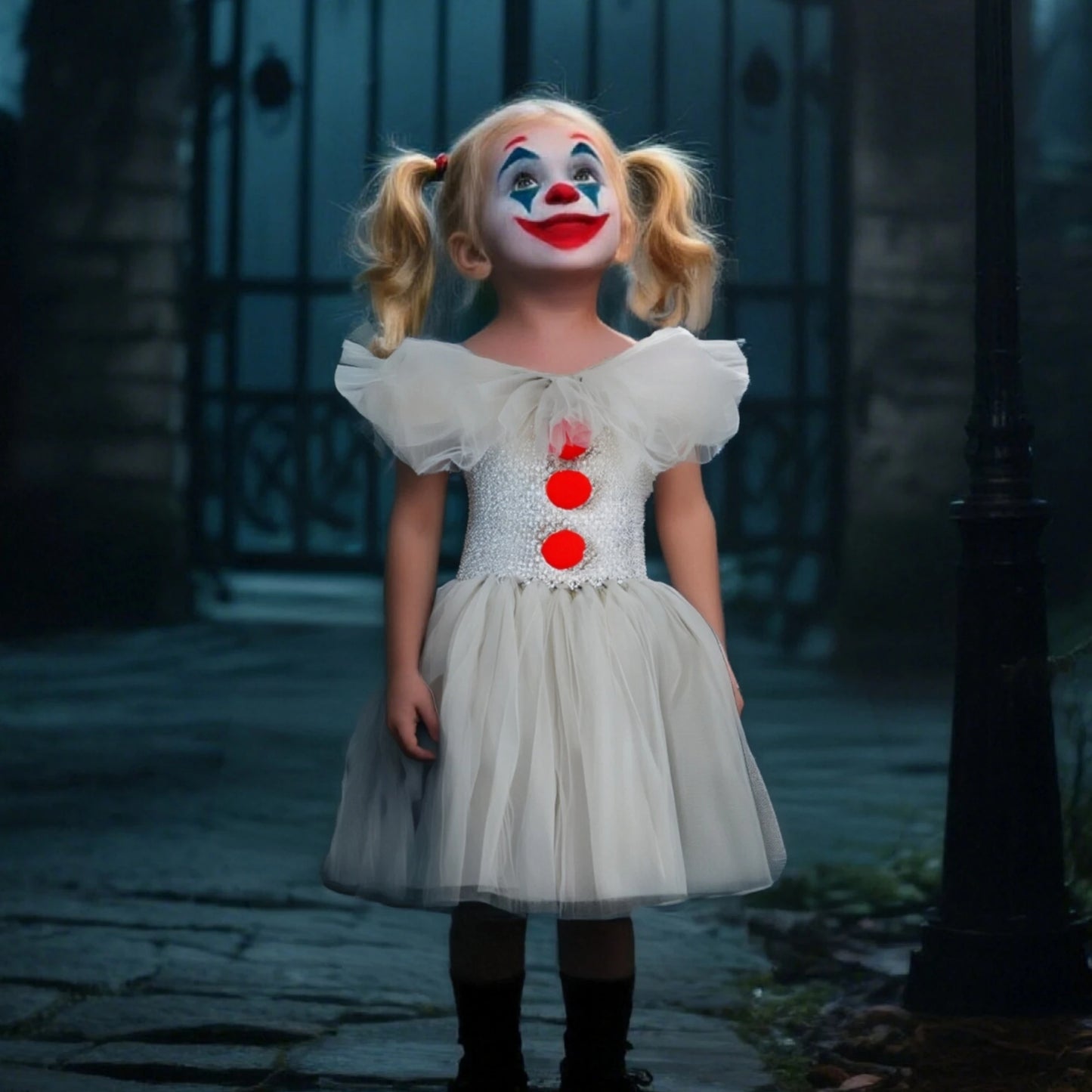Disfraz Payaso Niña Halloween - Vestido Tutú Gris Cosplay Terror 3-12 Años - Huellitas de Vida