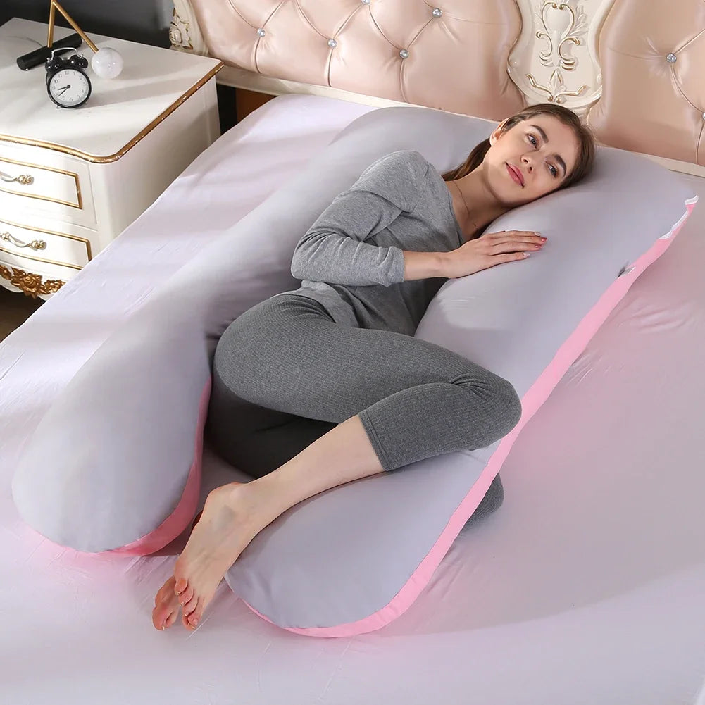 Funda Almohada Embarazo Algodón Puro - Cojín Maternidad Forma U Multifuncional - Huellitas de Vida
