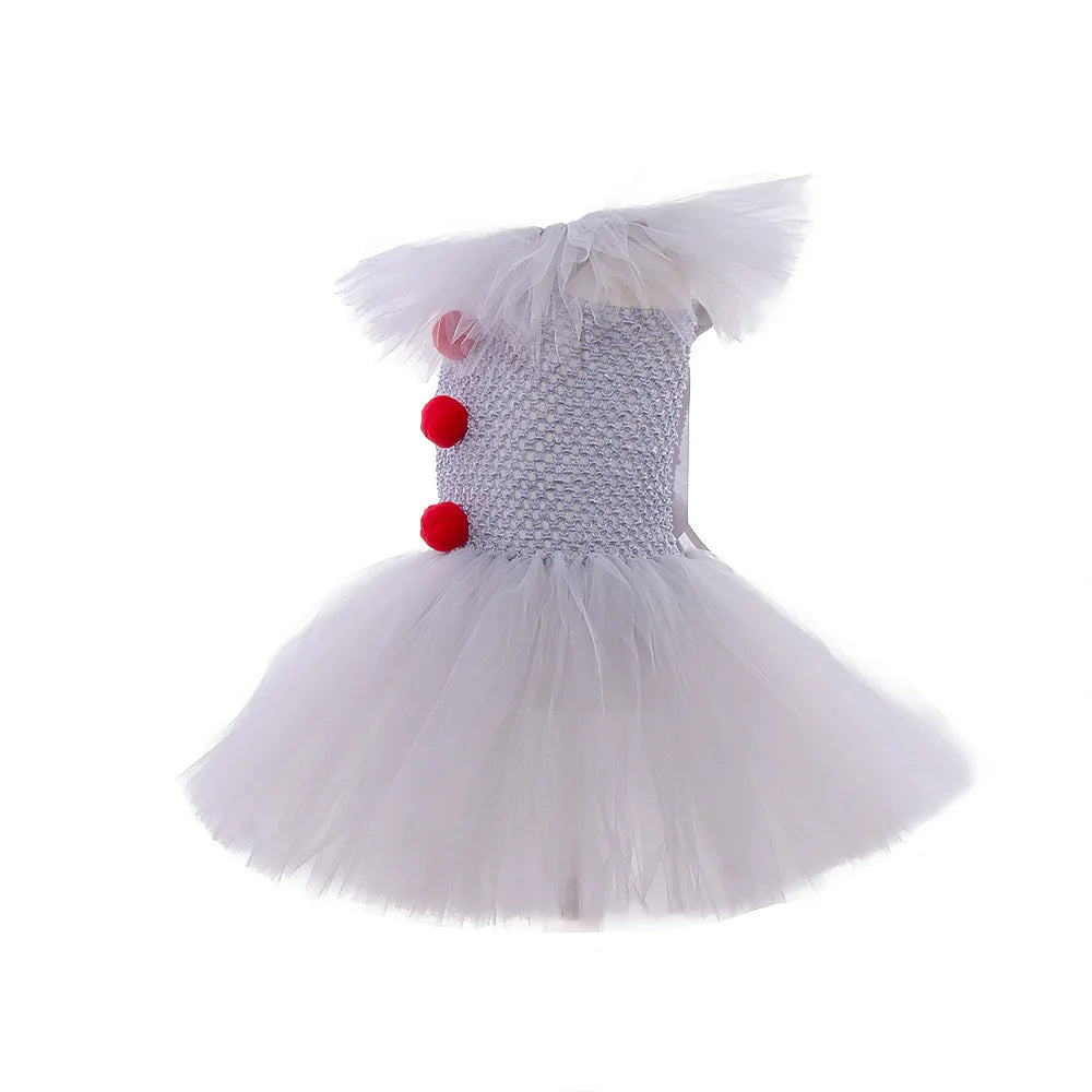 Disfraz Payaso Niña Halloween - Vestido Tutú Gris Cosplay Terror 3-12 Años - Huellitas de Vida