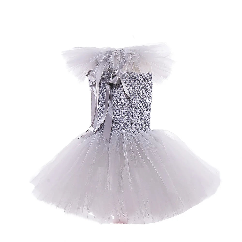 Disfraz Payaso Niña Halloween - Vestido Tutú Gris Cosplay Terror 3-12 Años - Huellitas de Vida