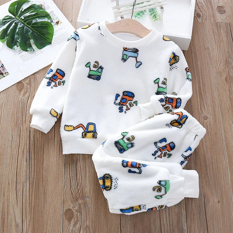Pijama Franela Bebé Conjunto - Terciopelo Coral Cálido Dibujos Animados 2 Piezas - Huellitas de Vida