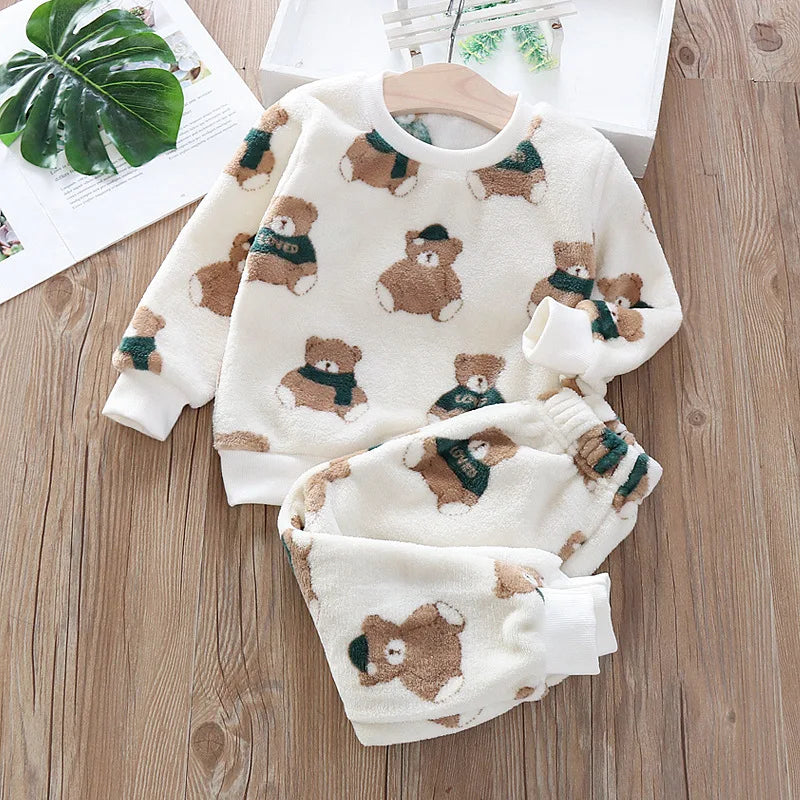 Pijama Franela Bebé Conjunto - Terciopelo Coral Cálido Dibujos Animados 2 Piezas - Huellitas de Vida