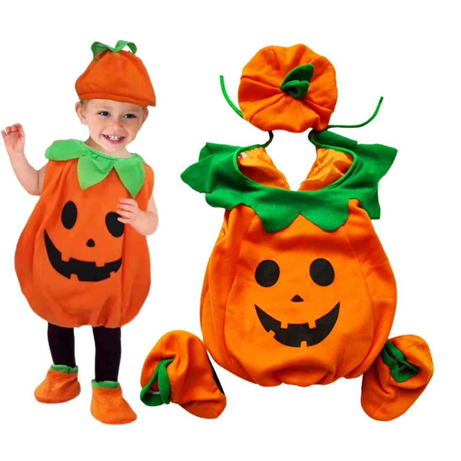 Disfraz Calabaza Niños Halloween - Costume Cosplay con Gorro Fiesta Infantil - Huellitas de Vida