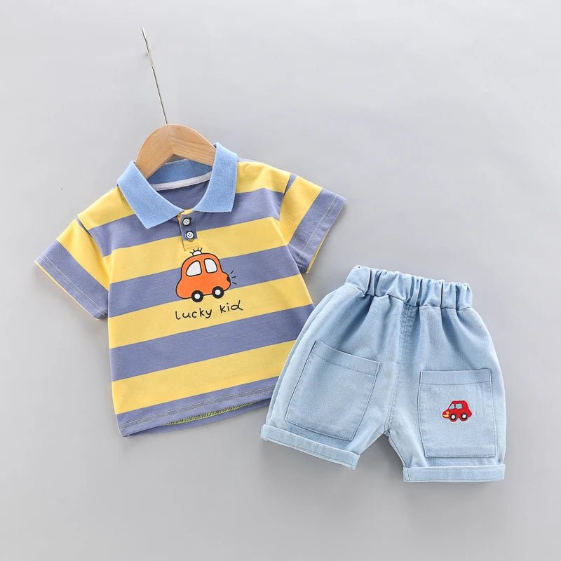 Conjunto Polo y Shorts de Mezclilla para Niño - Elegante Set Verano 2 Piezas - Huellitas de Vida