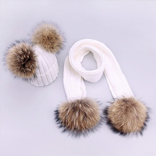 Conjunto Gorro Bufanda Lana Niños - Set Pompones Invierno Cálido - Huellitas de Vida