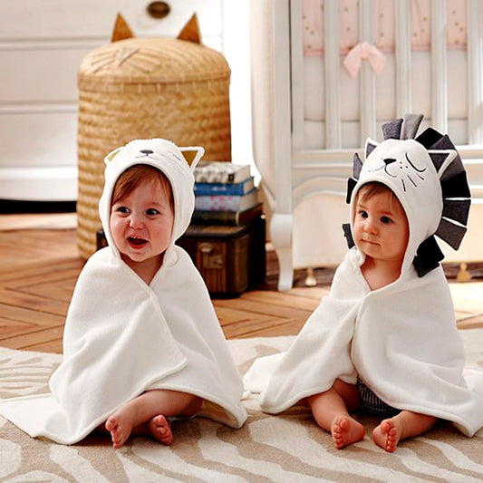 Toalla Baño Bebé Forma Animal - Manta Arrullo León Gato Algodón - Huellitas de Vida