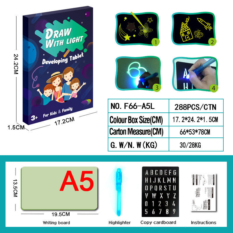 Pizarra Mágica Luminosa 3D - Tableta de Dibujo con 8 Efectos de Luz - Huellitas de Vida