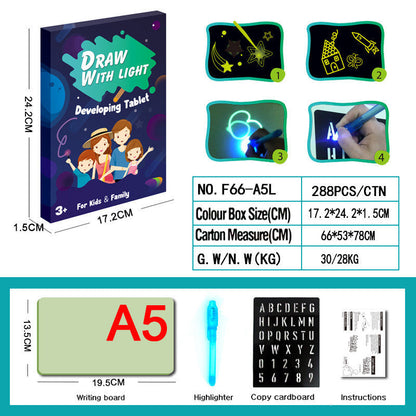 Pizarra Mágica Luminosa 3D - Tableta de Dibujo con 8 Efectos de Luz - Huellitas de Vida