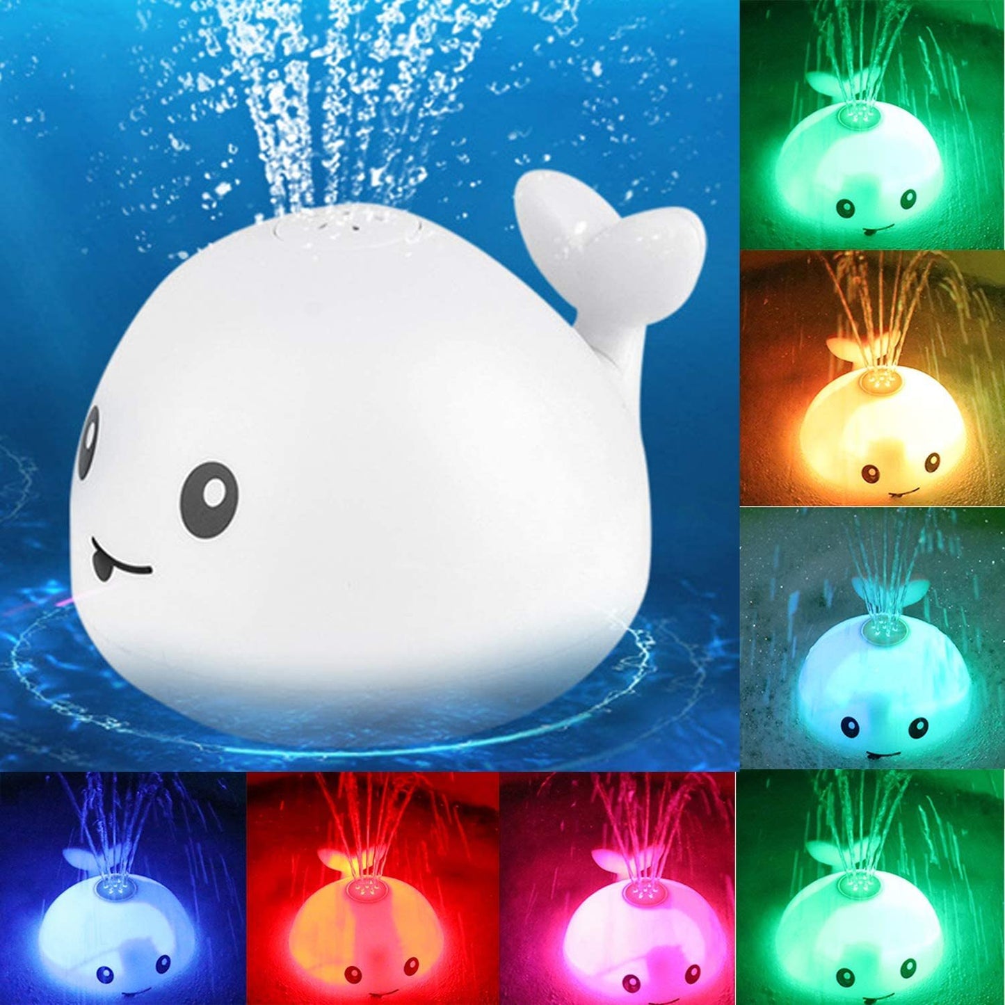 Juguete de Baño Ballena con Luces LED y Música - Rocía Agua y Flota - Huellitas de Vida
