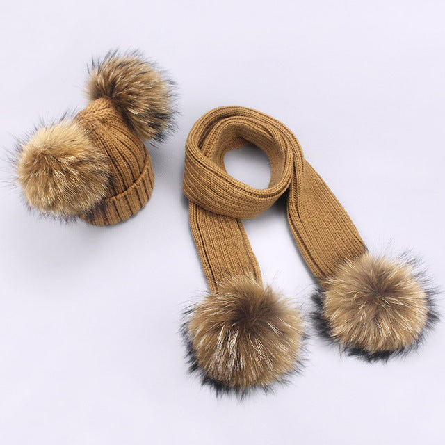 Conjunto Gorro Bufanda Lana Niños - Set Pompones Invierno Cálido - Huellitas de Vida