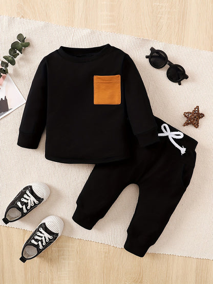 Conjunto Bebé Niño Manga Larga - Sudadera Bolsillo Pantalón Rayas Ropa Cómoda Casual - Huellitas de Vida