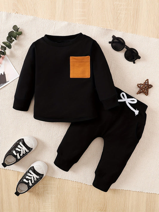 Conjunto Bebé Niño Manga Larga - Sudadera Bolsillo Pantalón Rayas Ropa Cómoda Casual - Huellitas de Vida