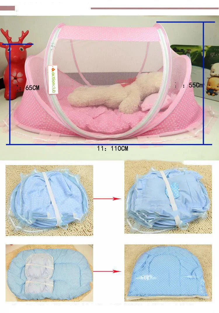 Mosquitero Plegable para Cuna 2 en 1 - Protección Antimosquitos con Almohada - Huellitas de Vida