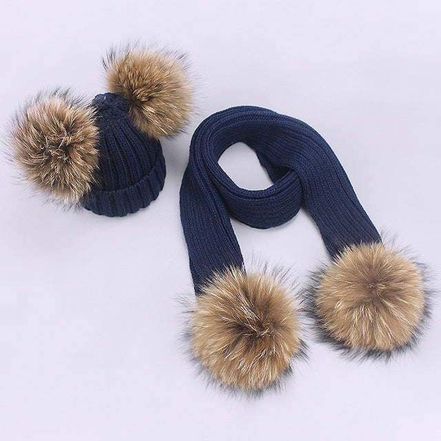 Conjunto Gorro Bufanda Lana Niños - Set Pompones Invierno Cálido - Huellitas de Vida