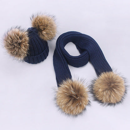 Conjunto Gorro Bufanda Lana Niños - Set Pompones Invierno Cálido - Huellitas de Vida