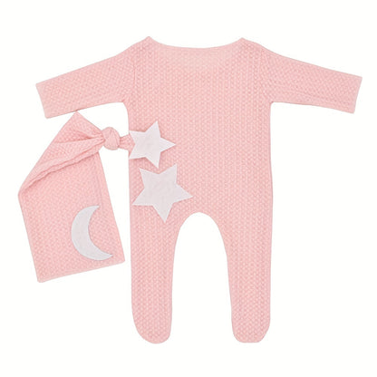 Conjunto Fotografía Bebé Estrellas Luna 2pcs - Pelele Tejido Gorro Cola Larga Sesión Fotos - Huellitas de Vida