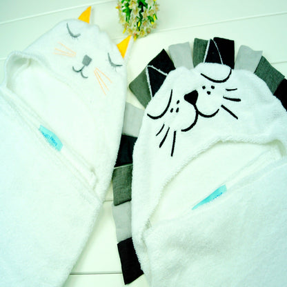Toalla Baño Bebé Forma Animal - Manta Arrullo León Gato Algodón - Huellitas de Vida