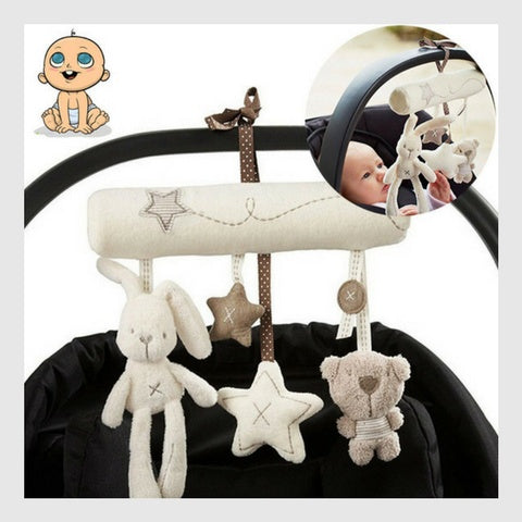 Sonajero Colgante Bebé - Juguete Peluche Conejo Oso Cochecito - Huellitas de Vida
