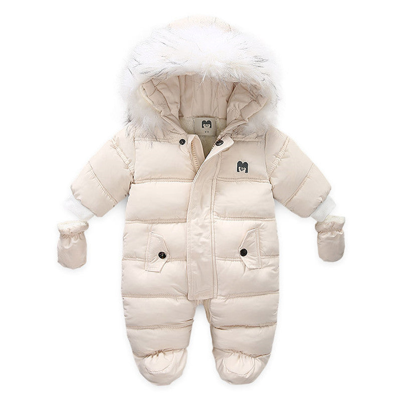 Mono Bebé con Chaqueta y Guantes - Conjunto Invierno Cálido Algodón Manga Larga Beige - Huellitas de Vida