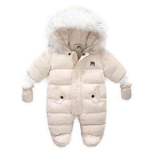Mono Bebé con Chaqueta y Guantes - Conjunto Invierno Cálido Algodón Manga Larga Beige - Huellitas de Vida