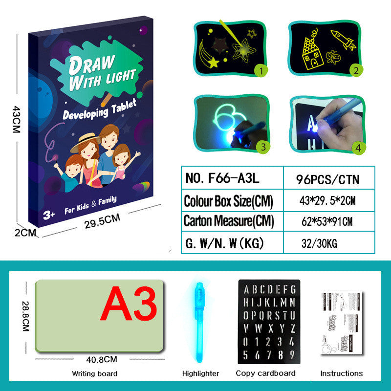 Pizarra Mágica Luminosa 3D - Tableta de Dibujo con 8 Efectos de Luz - Huellitas de Vida