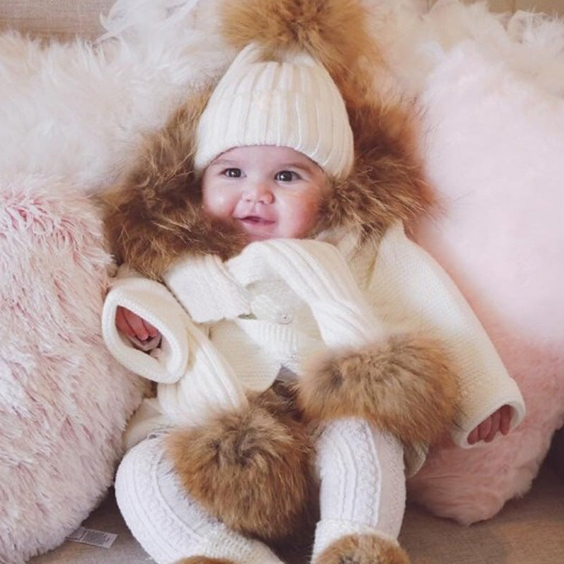 Conjunto Gorro Bufanda Lana Niños - Set Pompones Invierno Cálido - Huellitas de Vida