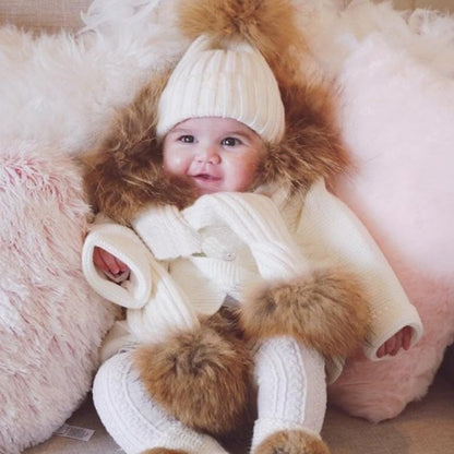 Conjunto Gorro Bufanda Lana Niños - Set Pompones Invierno Cálido - Huellitas de Vida