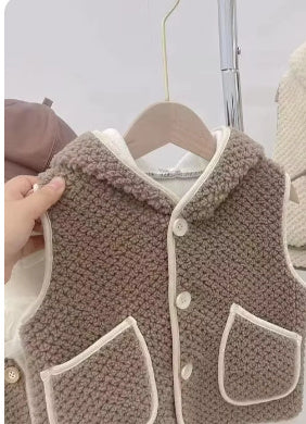 Chaleco Capucha Lana Cordero - Chaleco Moda Infantil Abrigo Exterior Cálido Cómodo - Huellitas de Vida