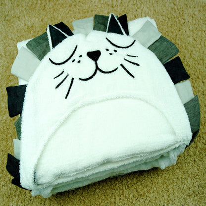 Toalla Baño Bebé Forma Animal - Manta Arrullo León Gato Algodón - Huellitas de Vida