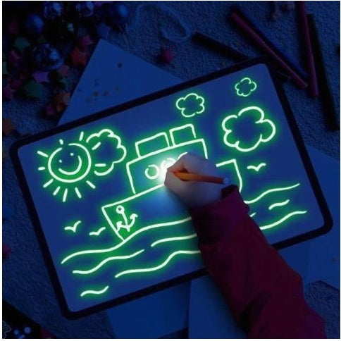 Pizarra Mágica Luminosa 3D - Tableta de Dibujo con 8 Efectos de Luz - Huellitas de Vida