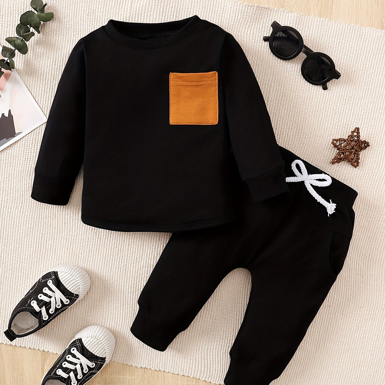 Conjunto Bebé Niño Manga Larga - Sudadera Bolsillo Pantalón Rayas Ropa Cómoda Casual - Huellitas de Vida