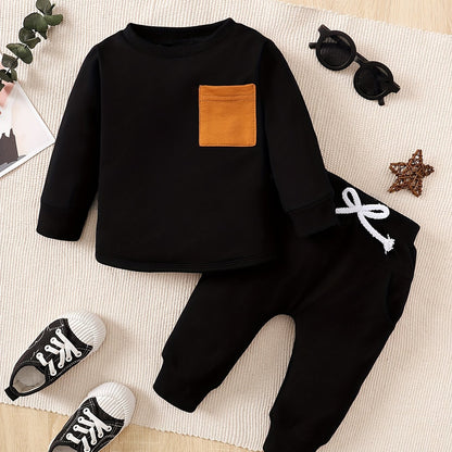 Conjunto Bebé Niño Manga Larga - Sudadera Bolsillo Pantalón Rayas Ropa Cómoda Casual - Huellitas de Vida