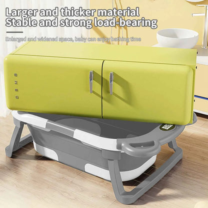 Foldable Baby Bathtub with Thermometer Non-Slip Bath Mat Cushion Support Portable Newborn Shower Tub for 0-15M Travel Bath Pool