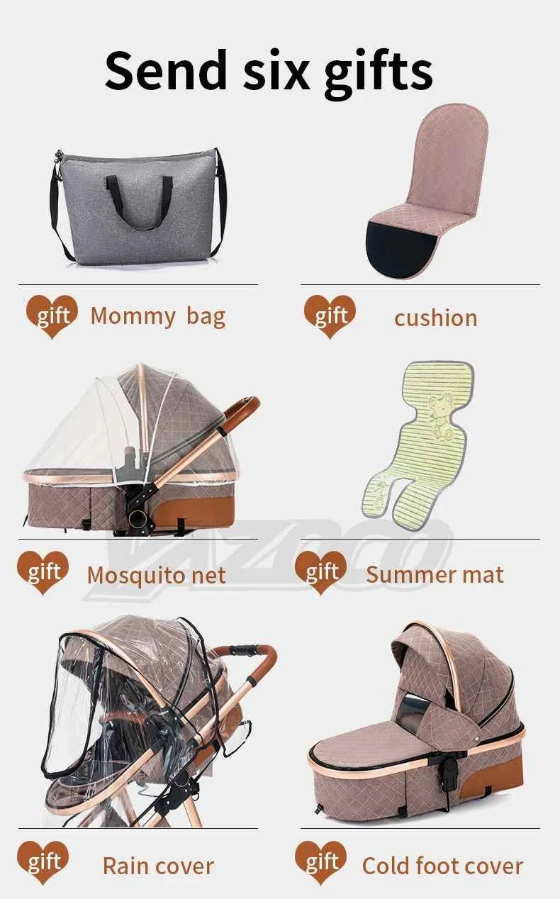Cochecito Bebé 3 en 1 Portátil Viaje Marco Aluminio - Capazo Silla Alta Vista Plegable