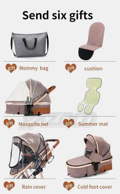 Cochecito Bebé 3 en 1 Portátil Viaje Marco Aluminio - Capazo Silla Alta Vista Plegable