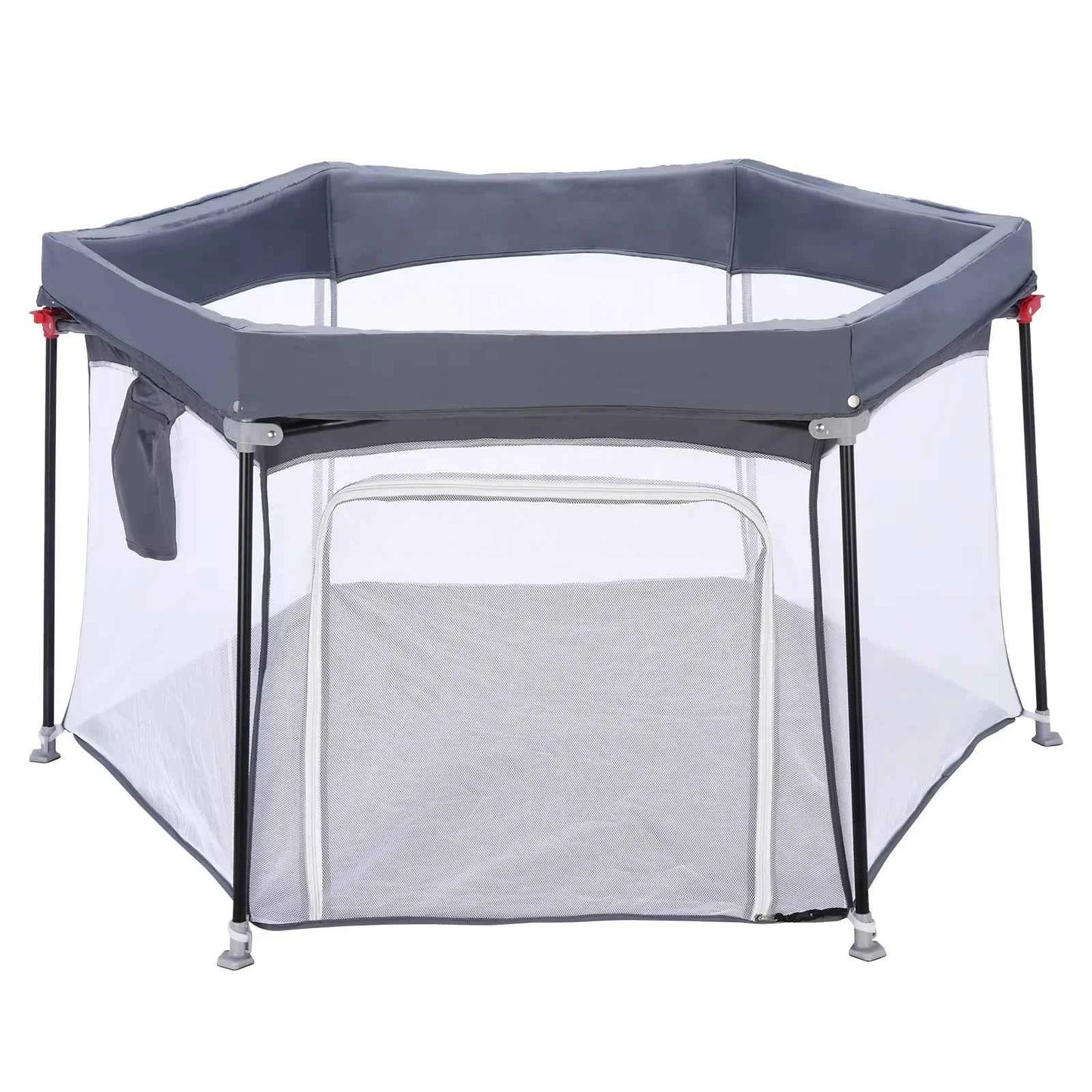 Parque Bebé Hexagonal Plegable Seguro - Malla Transpirable Interior Exterior Gris