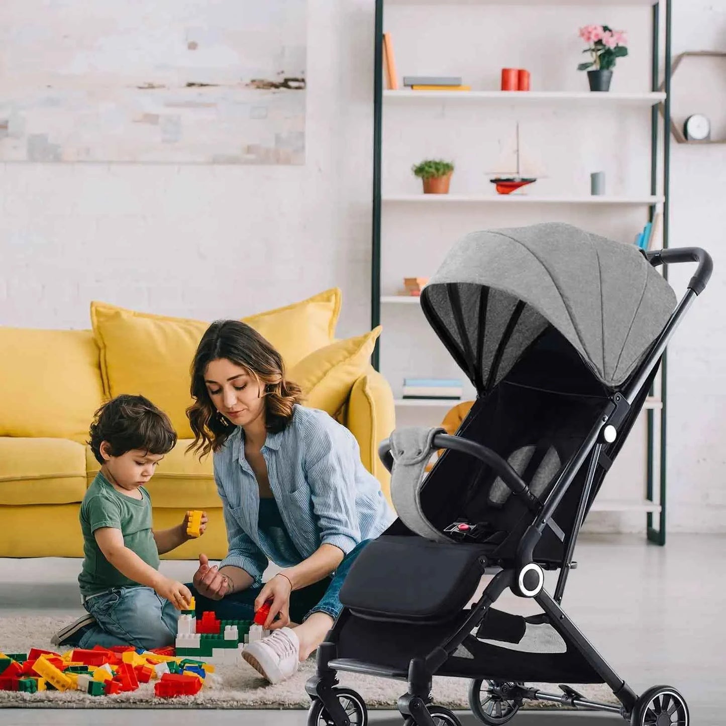 Cochecito Bebé Lujo Plegable Marco Aluminio - Paisaje Alto Portátil Recién Nacidos