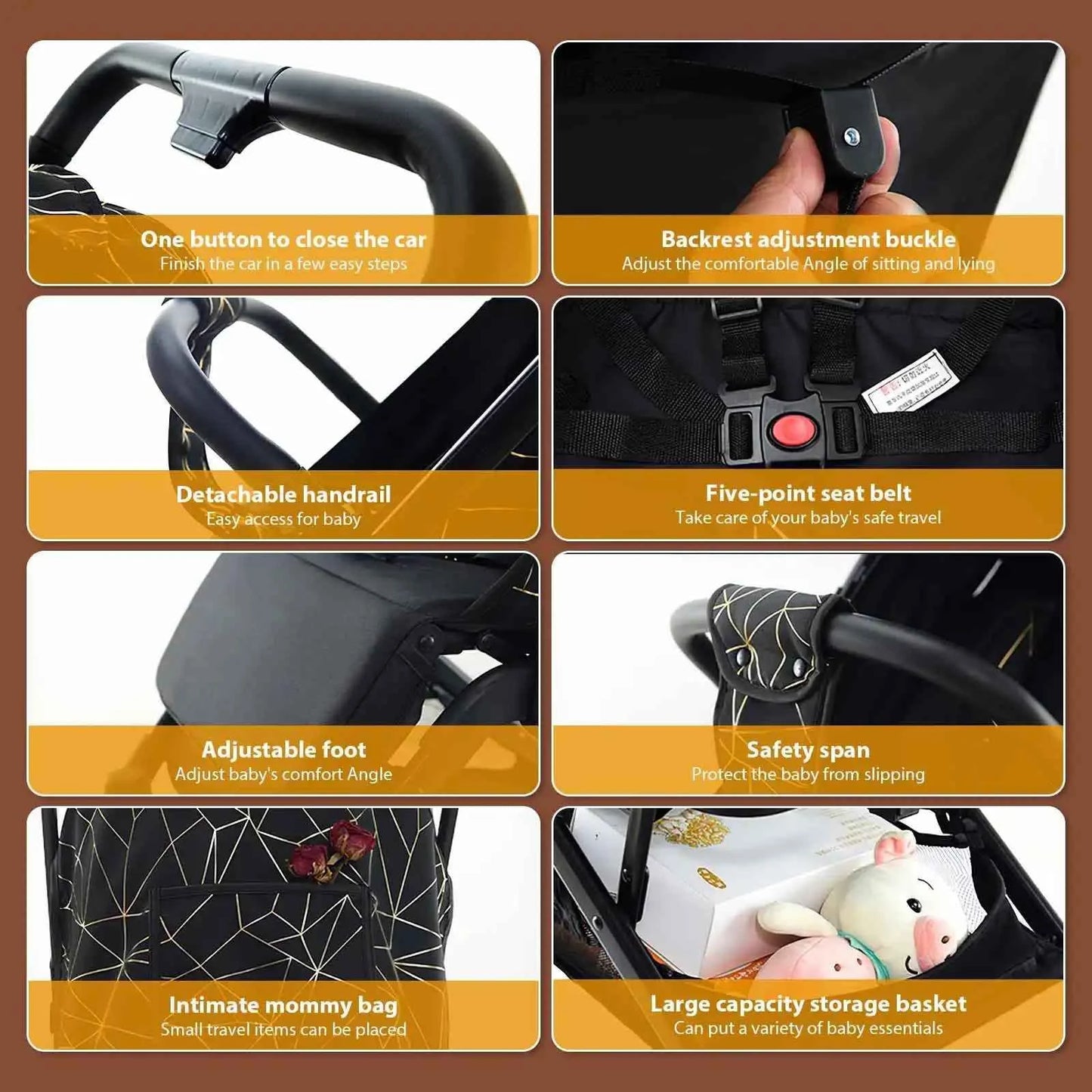 Cochecito Bebé Lujo Plegable Marco Aluminio - Paisaje Alto Portátil Recién Nacidos