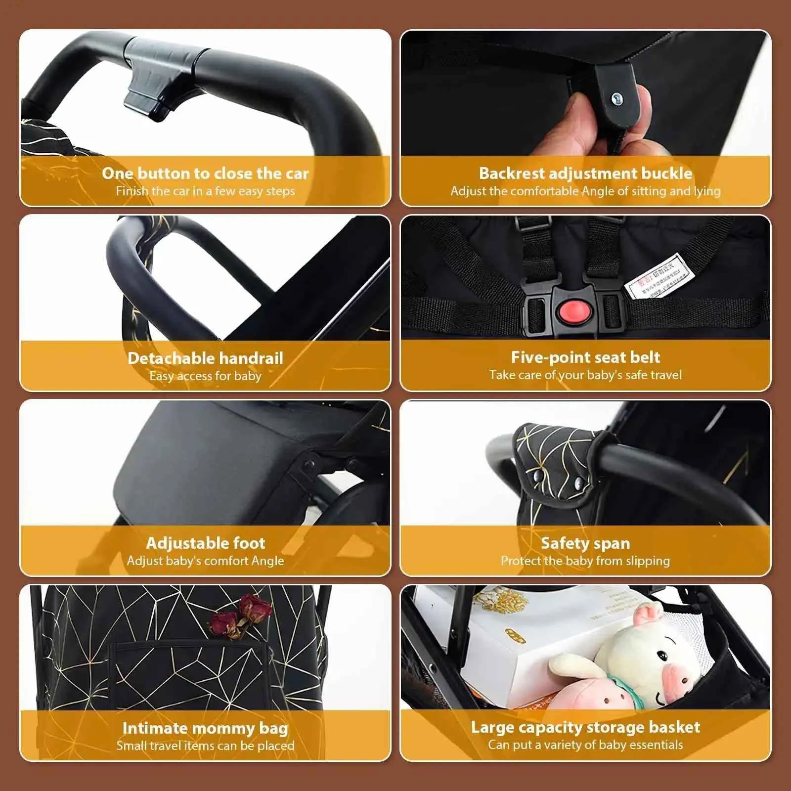 Cochecito Bebé Lujo Plegable Marco Aluminio - Paisaje Alto Portátil Recién Nacidos