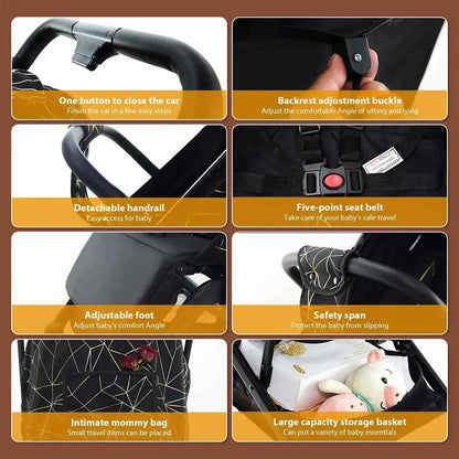 Cochecito Bebé Lujo Plegable Marco Aluminio - Paisaje Alto Portátil Recién Nacidos