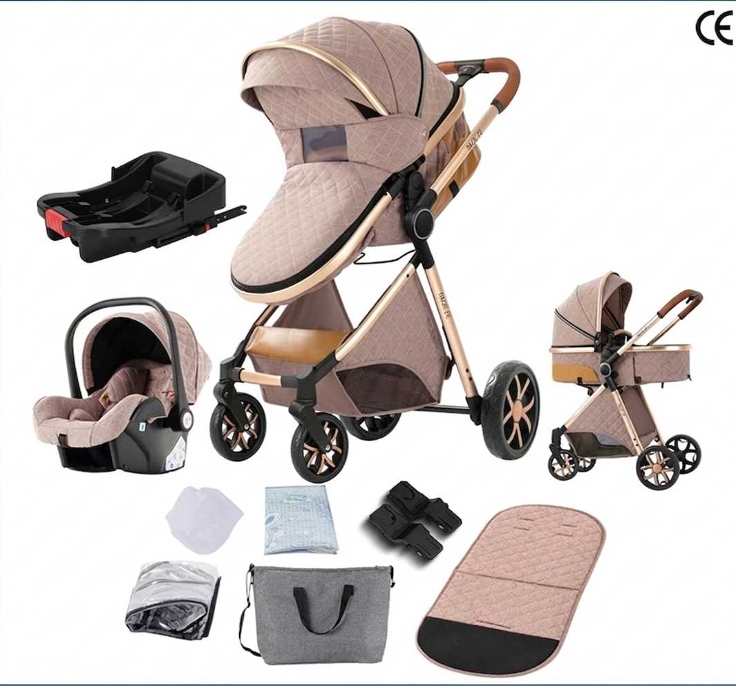 Cochecito Bebé 3 en 1 con Base ISOFIX - Plegado con Una Mano, Sistema de Viaje para Recién Nacidos y Niños