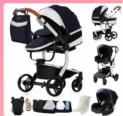 Cochecito Bebé 3 en 1 Silla Coche Piel Impermeable - Sistema Viaje Reclinable Paisaje Alto