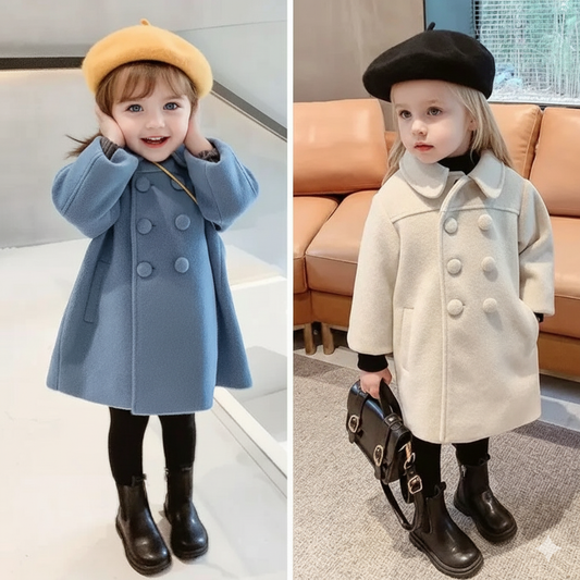 Abrigo Lana Niña 2-6 Años Doble Botonadura - Gabardina Otoño Invierno Elegante