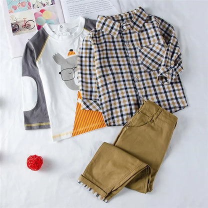 Conjunto Niño 3 Piezas Cuadros - Abrigo Camiseta Pantalón Traje Primavera Otoño Elegante - Huellitas de Vida