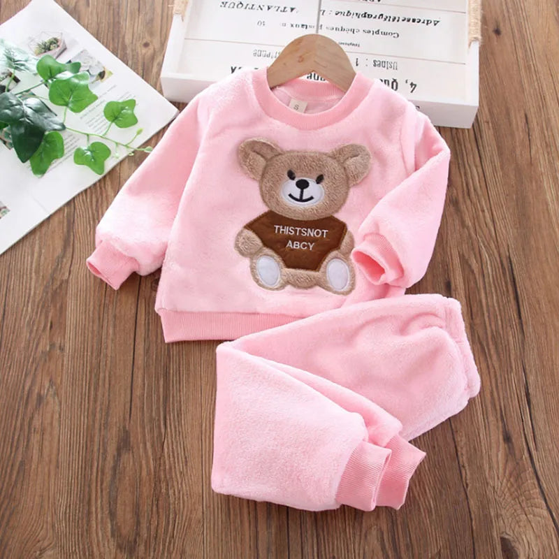 Pijama Franela Bebé Osito Cartoon - Pijama Invierno Niños Niñas Felpa Cálido Azul Casa - Huellitas de Vida