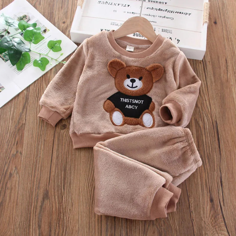 Pijama Franela Bebé Osito Cartoon - Pijama Invierno Niños Niñas Felpa Cálido Azul Casa - Huellitas de Vida