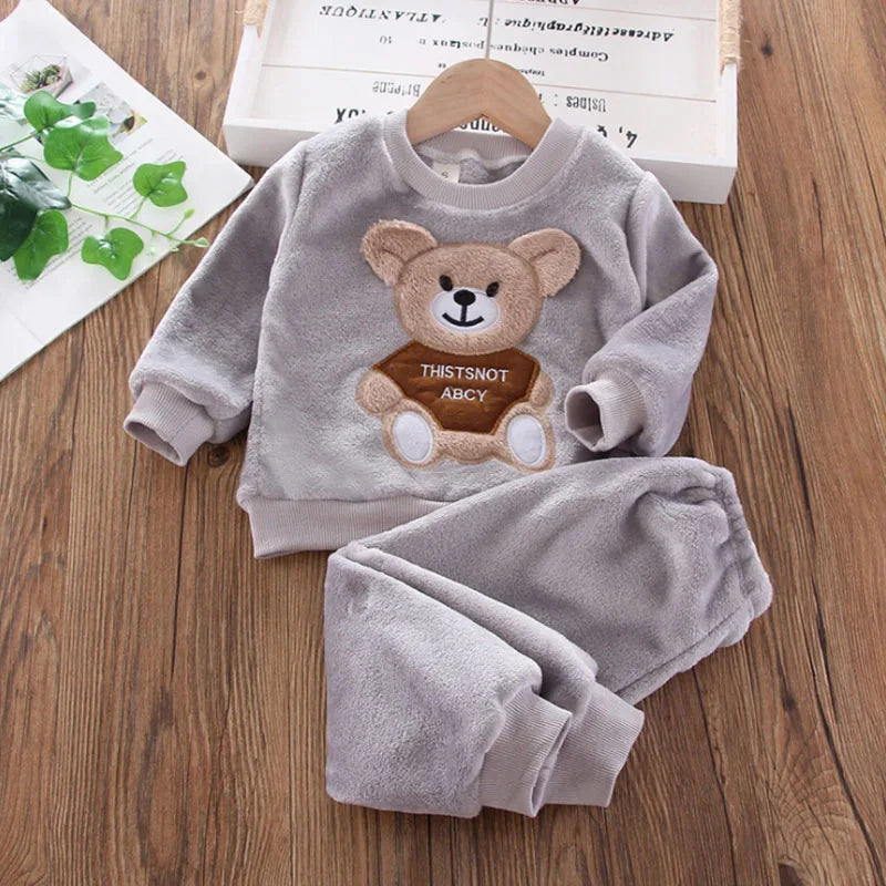 Pijama Franela Bebé Osito Cartoon - Pijama Invierno Niños Niñas Felpa Cálido Azul Casa - Huellitas de Vida