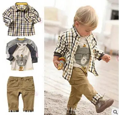 Conjunto Niño 3 Piezas Cuadros - Abrigo Camiseta Pantalón Traje Primavera Otoño Elegante - Huellitas de Vida