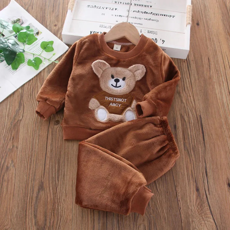 Pijama Franela Bebé Osito Cartoon - Pijama Invierno Niños Niñas Felpa Cálido Azul Casa - Huellitas de Vida